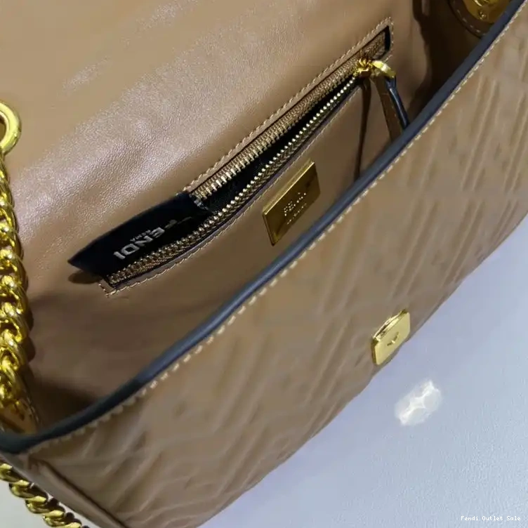 Affordable In Brown Leather Chain Midi Fendi Bag FF Nappa Motif Baguette 0524